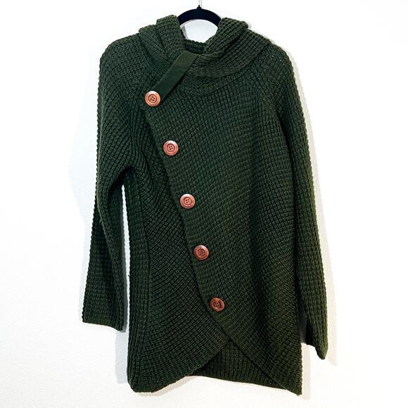 Grecerelle Long Knit Sweater Womens L Fairycore Chunky Cowl Button Asymmetrical - Picture 2 of 7